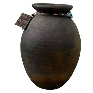 Raku Pottery Multicolored Decorative Spirit Jar Vase One of a Kind Decor. NEW.